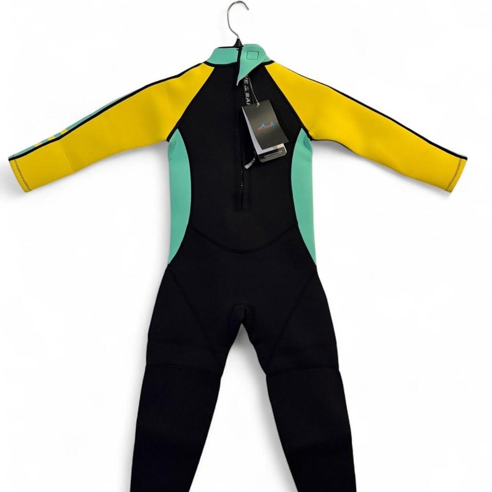 Dive & Sail Kids Full Body Wetsuit Black Teal Yellow Surfing Manta Size L NWT - Picture 4 of 7